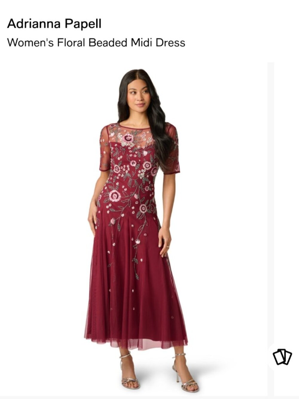 Adrianna Papell Mahogany Sequined Floral Ankle kegnth formal dress
